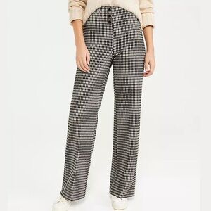 ANN TAYLOR Wide Leg Herringbone Knit Pant 8 Black Cream High-Waisted